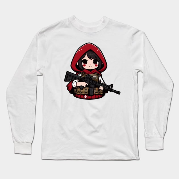 Tactical Little Red Riding Hood Adventure Tee: Where Fairytales Meet Bold Style Long Sleeve T-Shirt by Rawlifegraphic